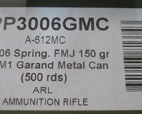 100 PPU .30-06 FMJ 150 grain Factory New Brass M1 GARAND Ammunition